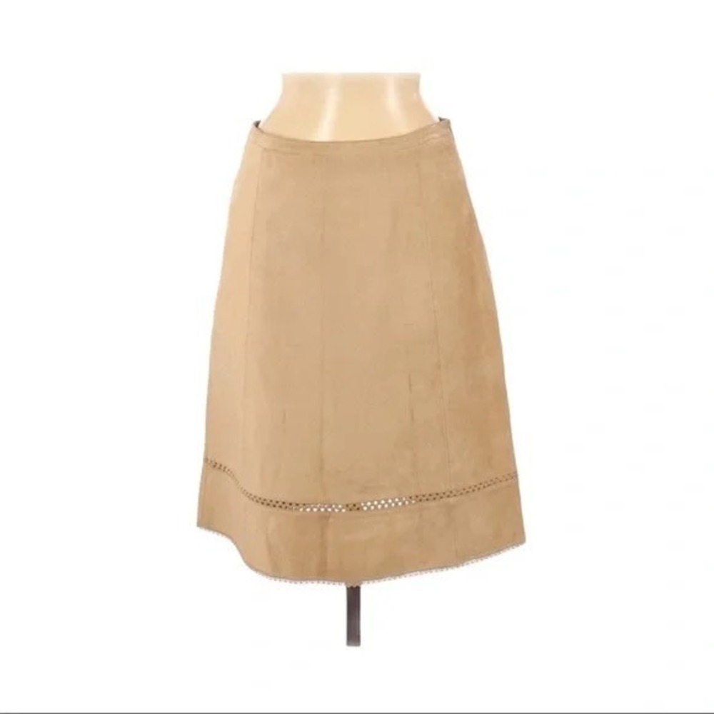 Ann Taylor LOFT Genuine Leather Skirt 6P‎ Camel Suede A-Line Eyelet Hem Luxe